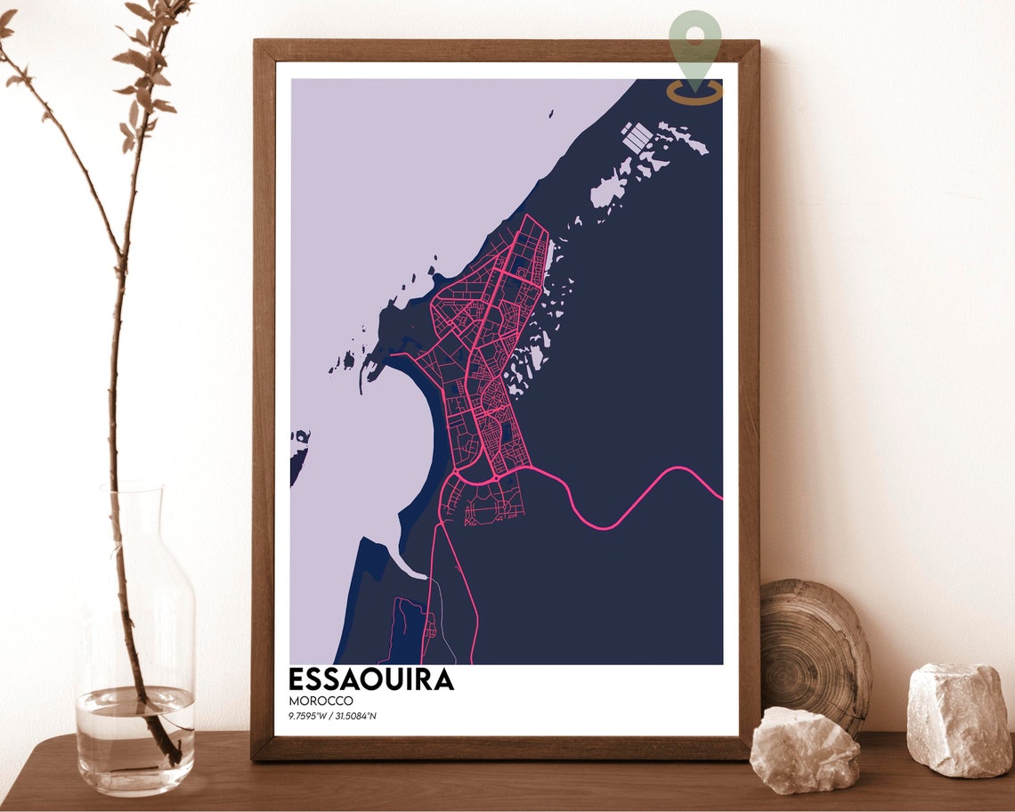 Essaouira Morocco Vintage Tan Retro Style Old City Map Poster - Image 5