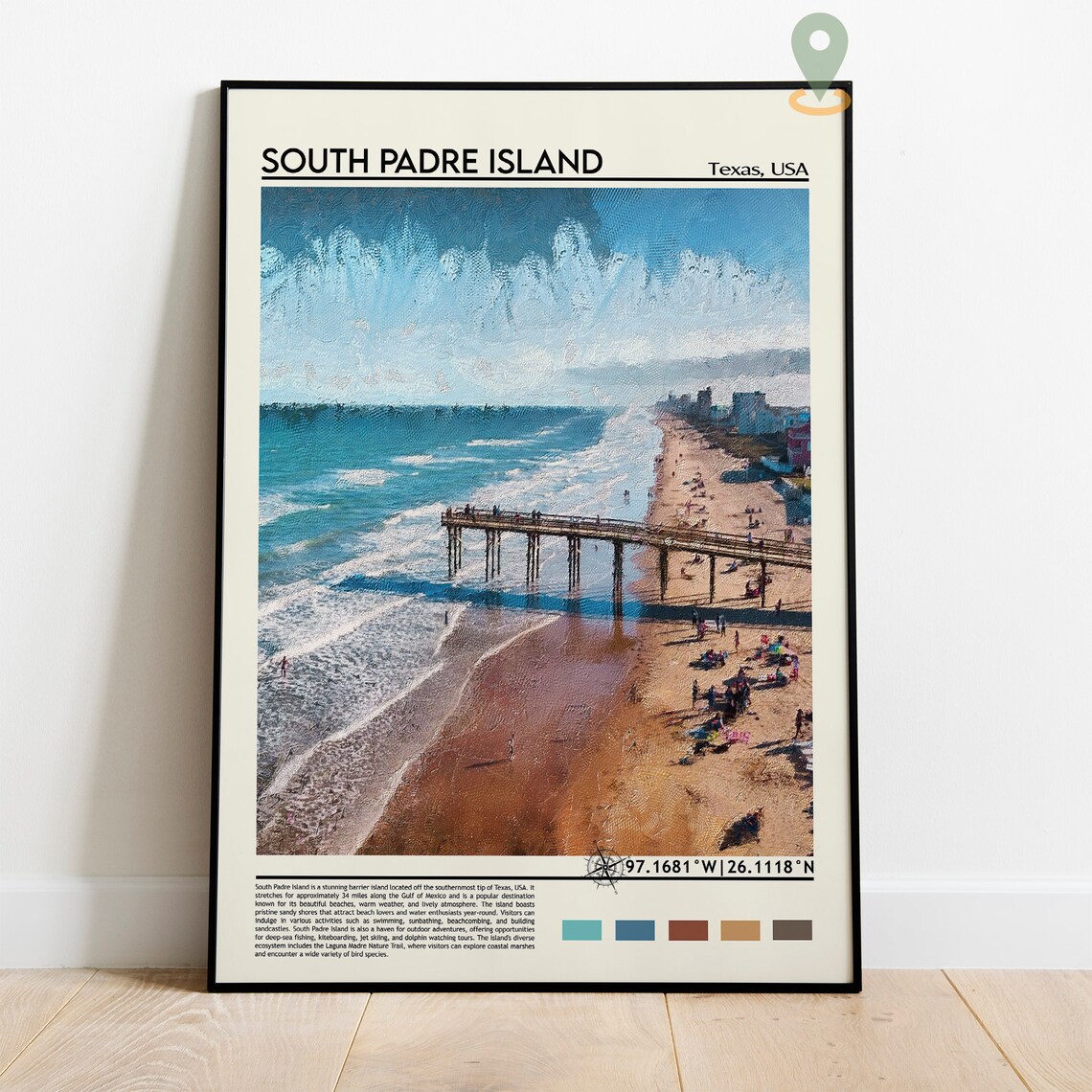 South Padre Island Texas Gulf Beach Pier Aerial View Travel Poster - Image 5