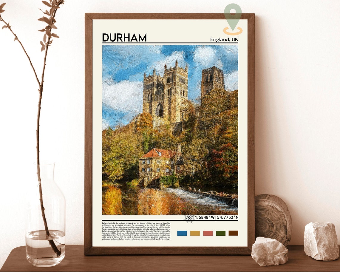 Durham England Cathedral Norman Towers River Weir Historic Poster
