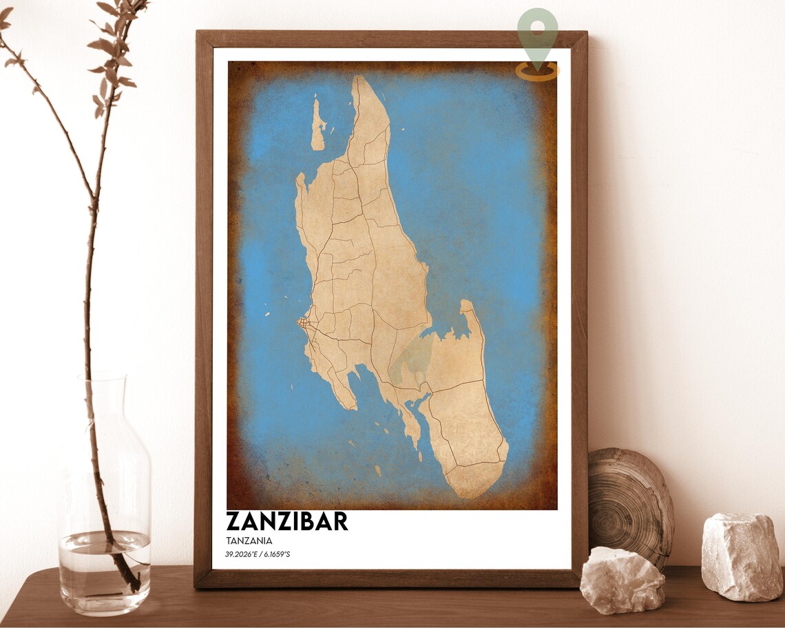 Zanzibar Tanzania Spice Island Dark Cyan Modern Map Art Poster - Image 6