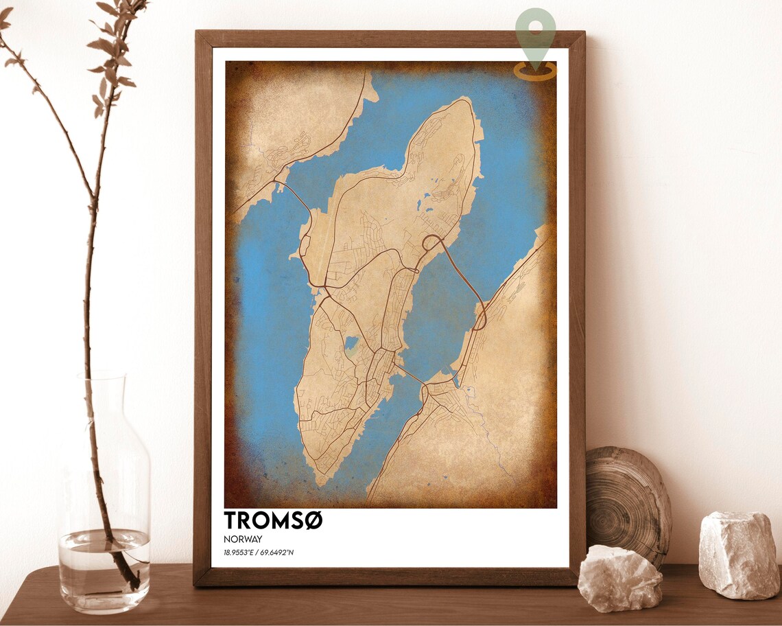 Tromso Norway Navy Gold Island City Street Map Arctic Art Poster - Image 2