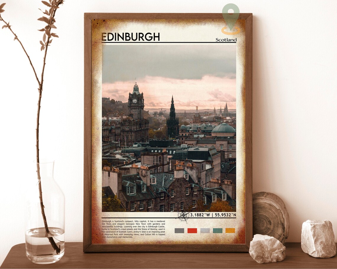 Edinburgh Scotland Old Town Skyline Sunset Vintage Travel Poster - Image 6