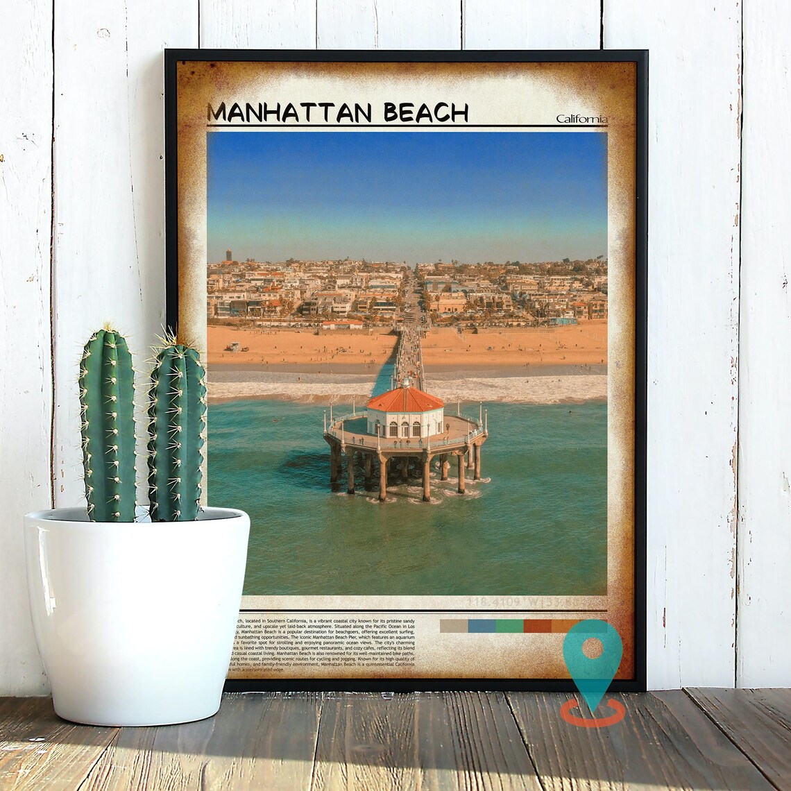 Manhattan Beach California Pier Aerial Sunset Beach Travel Poster - Image 4