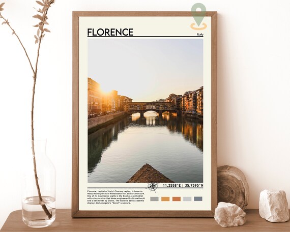 Florence Italy Ponte Vecchio Sunset over the Arno River Travel Poster