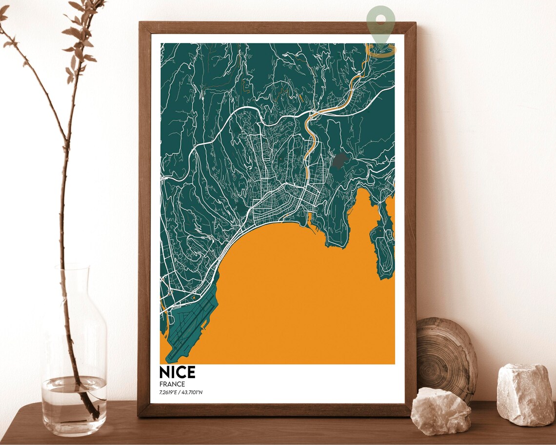 Nice France Purple Mint Street Map Riviera Coastal Art Poster - Image 4