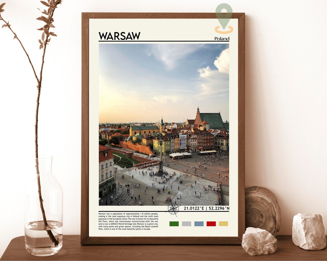 Warsaw Poland Castle Square Old Town Aerial Europe Travel Poster