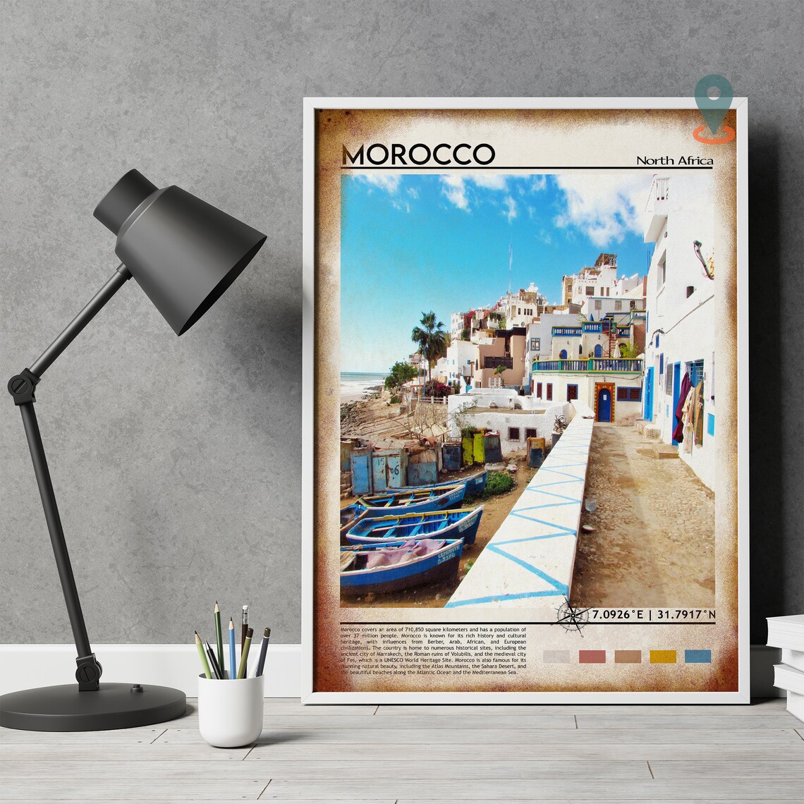 Morocco Blue Fishing Boats Whitewashed Village Coastal Travel Poster - Image 4