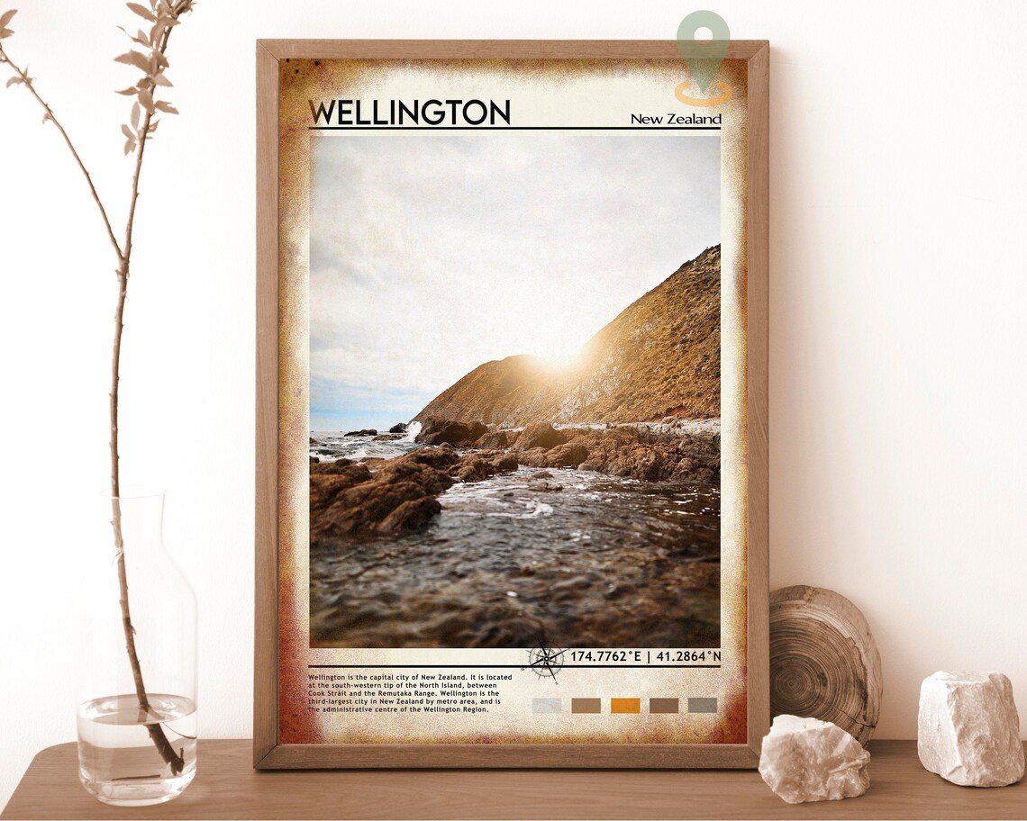 Wellington New Zealand Rocky Coastline Sunset Ocean Travel Poster - Image 6