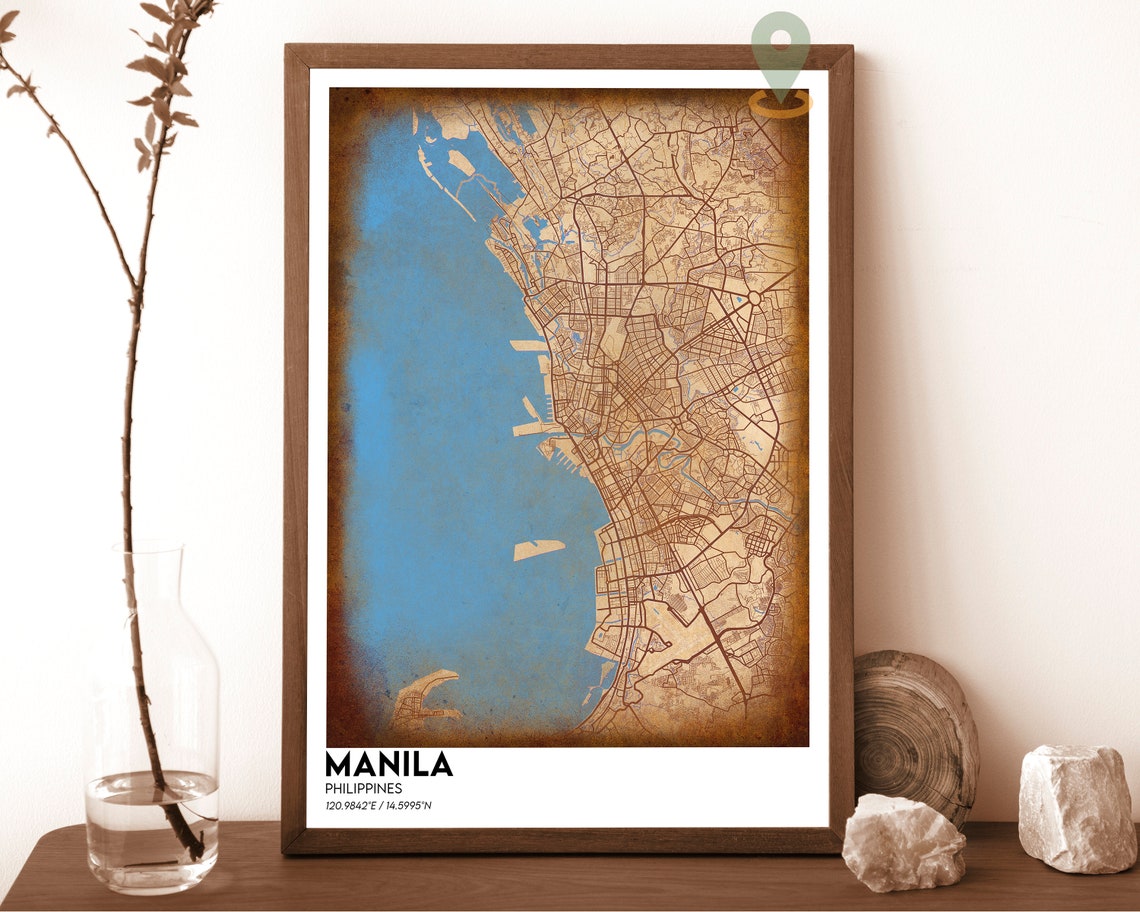 Manila Philippines City Street Map Cyan Bold Modern Art Poster - Image 3