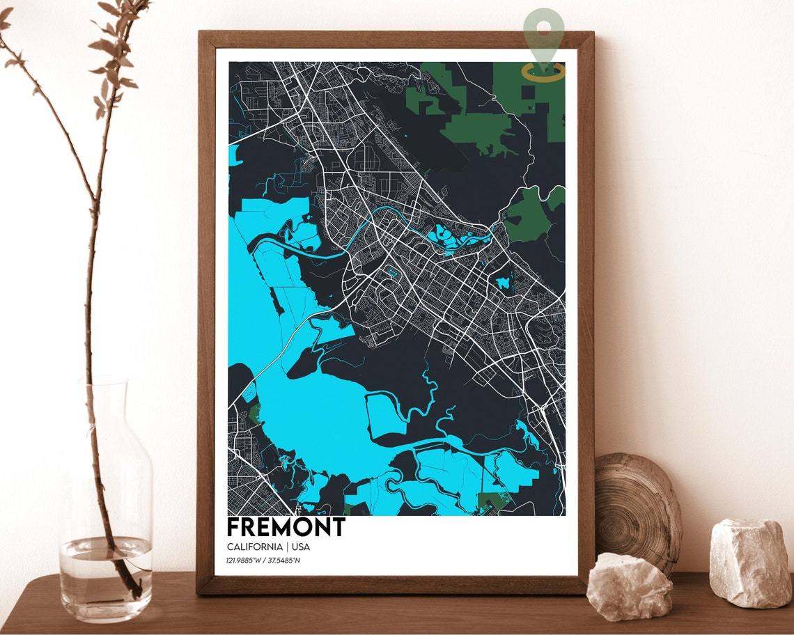 Fremont California Coral Red Modern City Map Home Decor Poster - Image 3