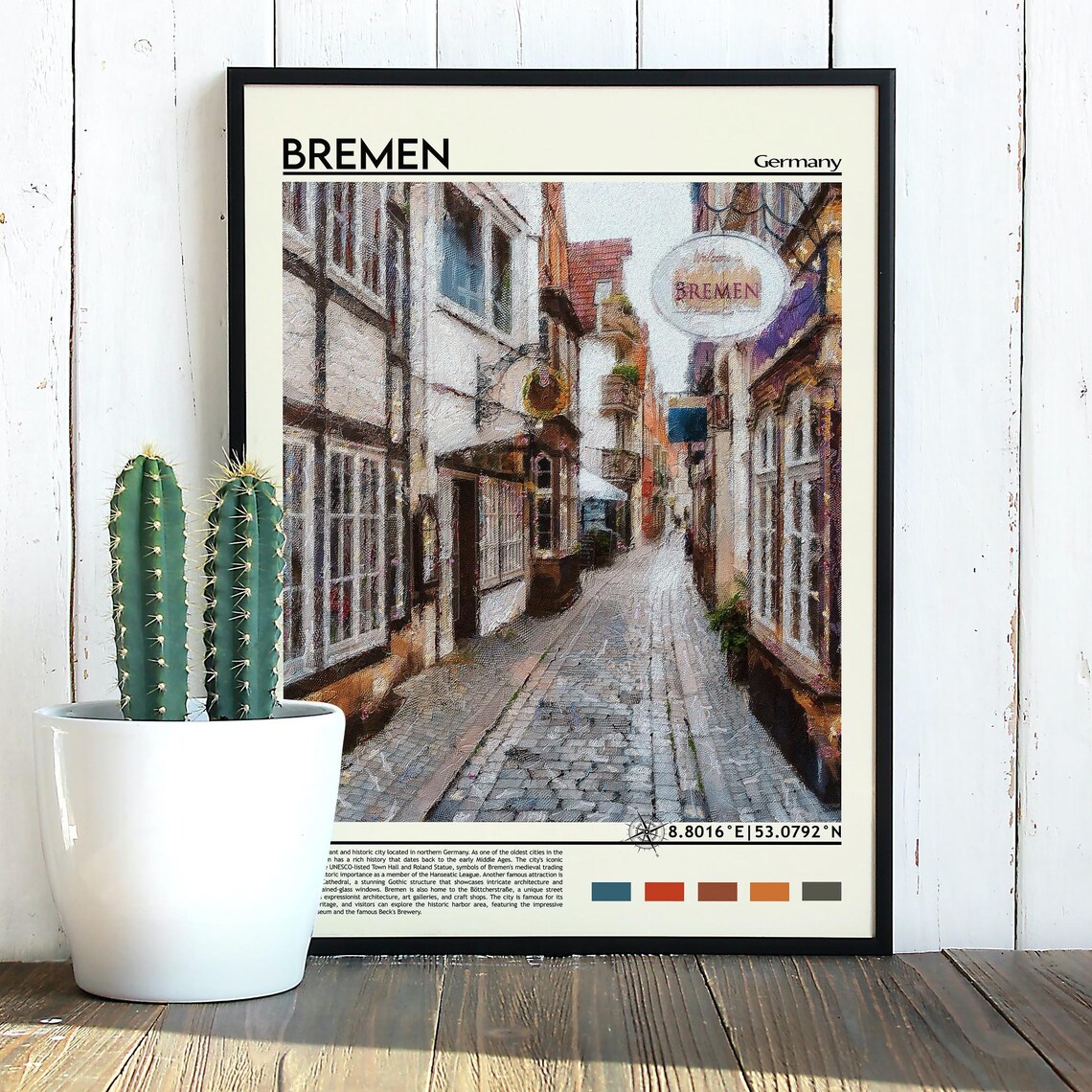 Bremen Germany Historic Cobblestone Old Town Street Travel Poster - Image 3