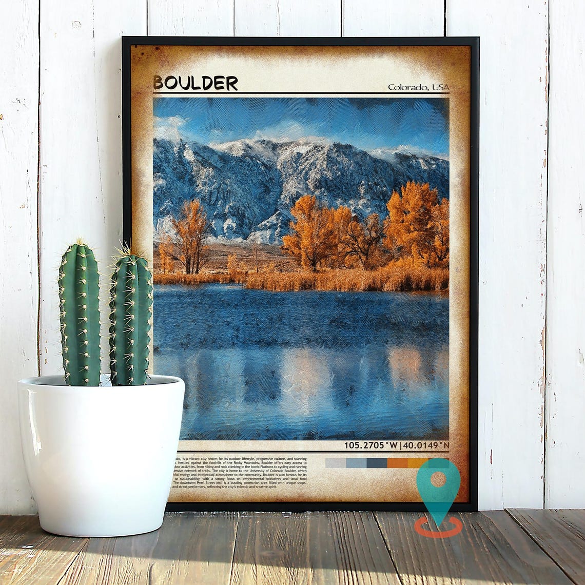 Boulder Colorado Snowy Mountain Lake Autumn Reflection Poster - Image 2