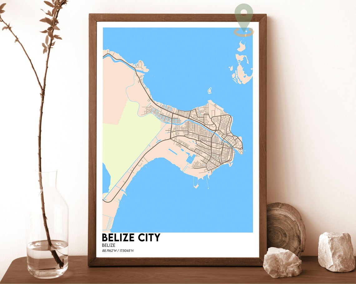 Belize City Belize Blush Peach Purple Coastal City Map Poster - Image 5