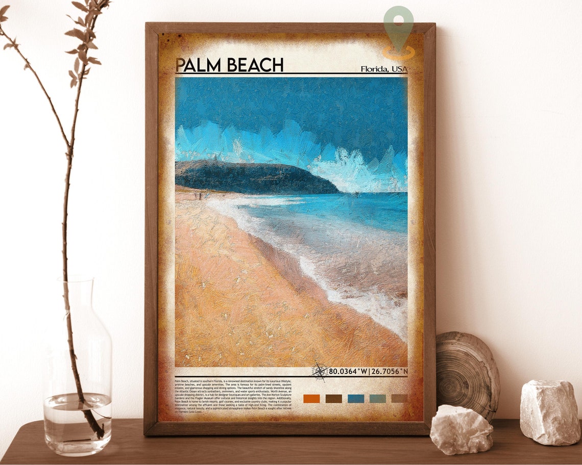 Palm Beach Florida Sandy Shoreline Atlantic Ocean Coordinate Poster - Image 6