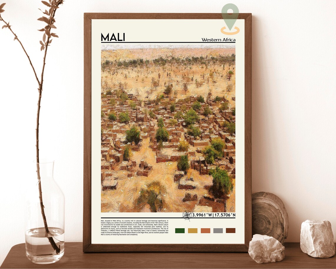 Mali Western Africa Desert Village Aerial View Vintage Poster