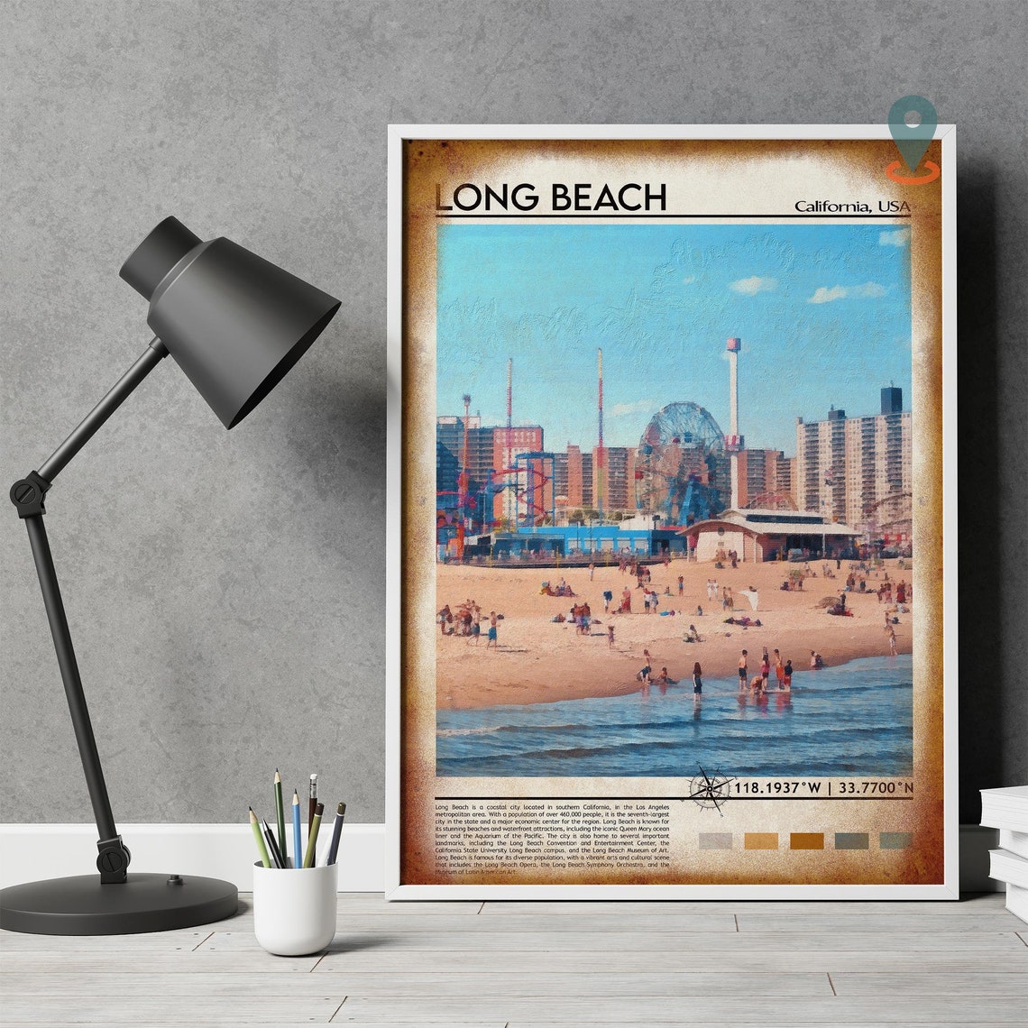 Long Beach California Beach Photo Poster Amusement Pier Scene Art - Image 4