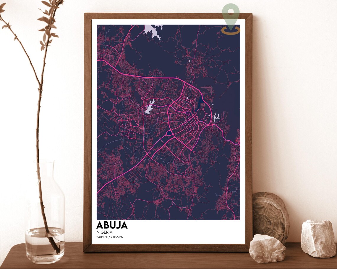 Abuja Nigeria Dark Charcoal City Map Bold Modern Decor Poster - Image 6