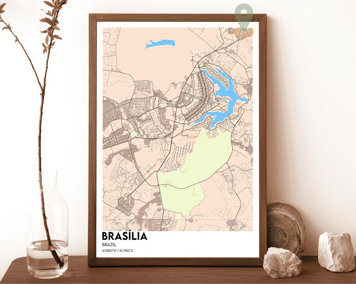 Brasilia Brazil Crimson Red Modern City Street Map Design Poster - Image 4