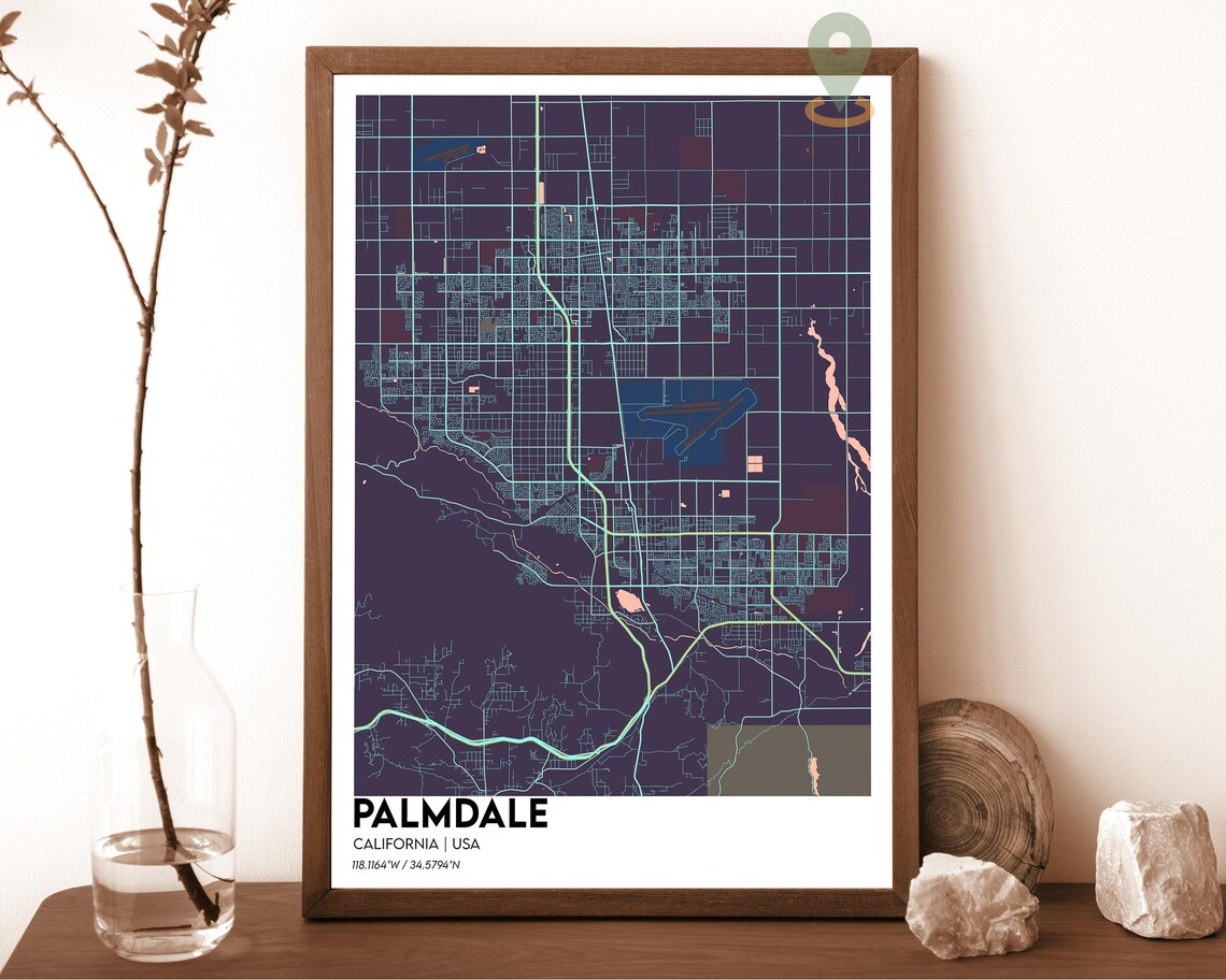 Palmdale California Bold Purple Teal Modern City Map Art Poster