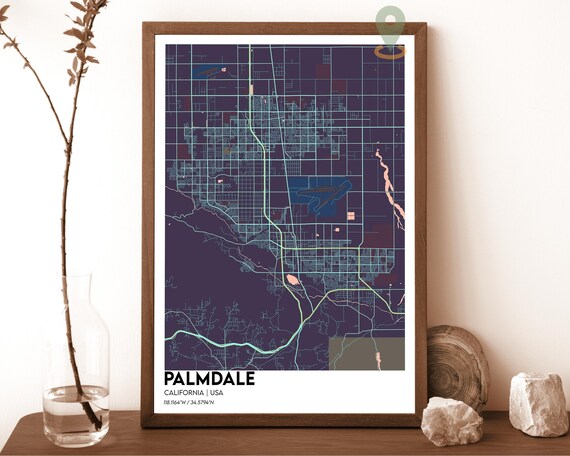 Palmdale California Bold Purple Teal Modern City Map Art Poster