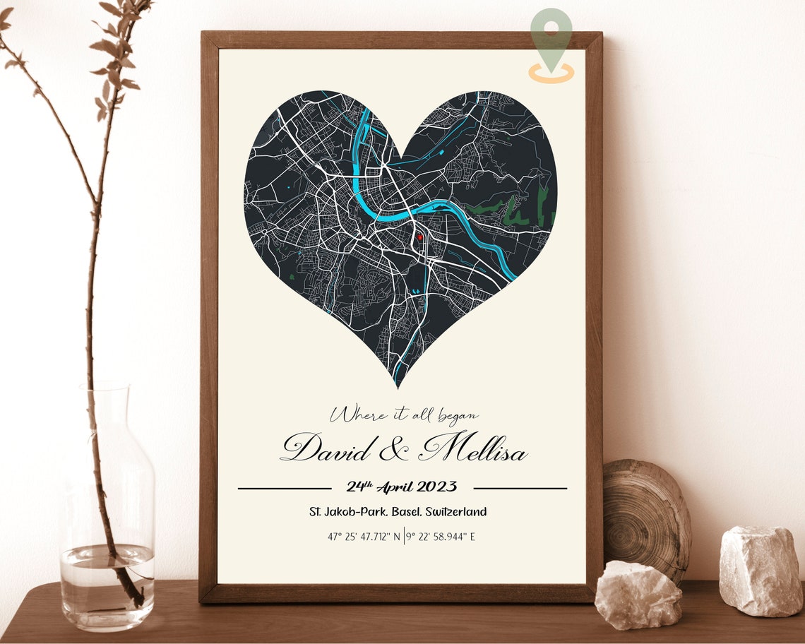 Personalized Heart Map Where It All Began Anniversary Gift Poster