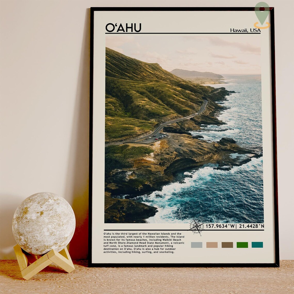 Oahu Hawaii Ocean Cliff Aerial Photography Art Travel Poster - Image 2