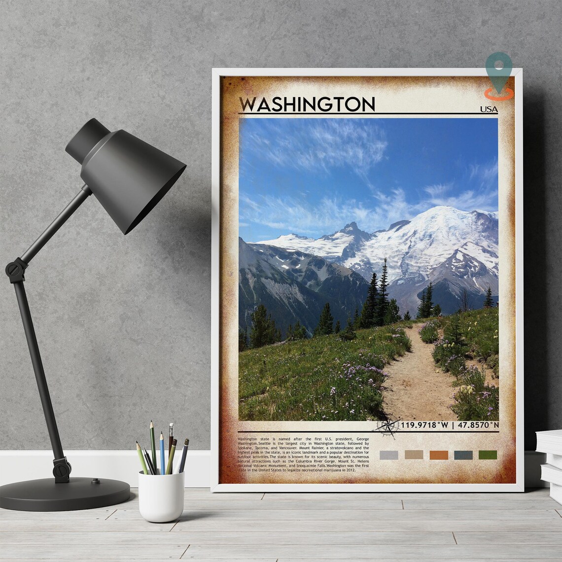 Washington Mount Rainier Wildflower Trail Vintage Travel Poster - Image 5