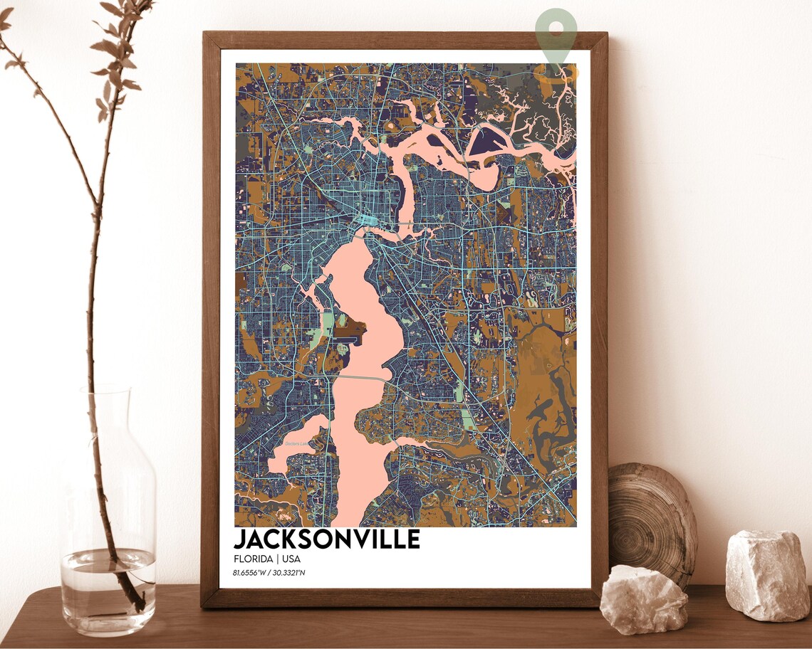 Jacksonville Florida Navy Gold Modern Minimalist City Map Wall Art - Image 3