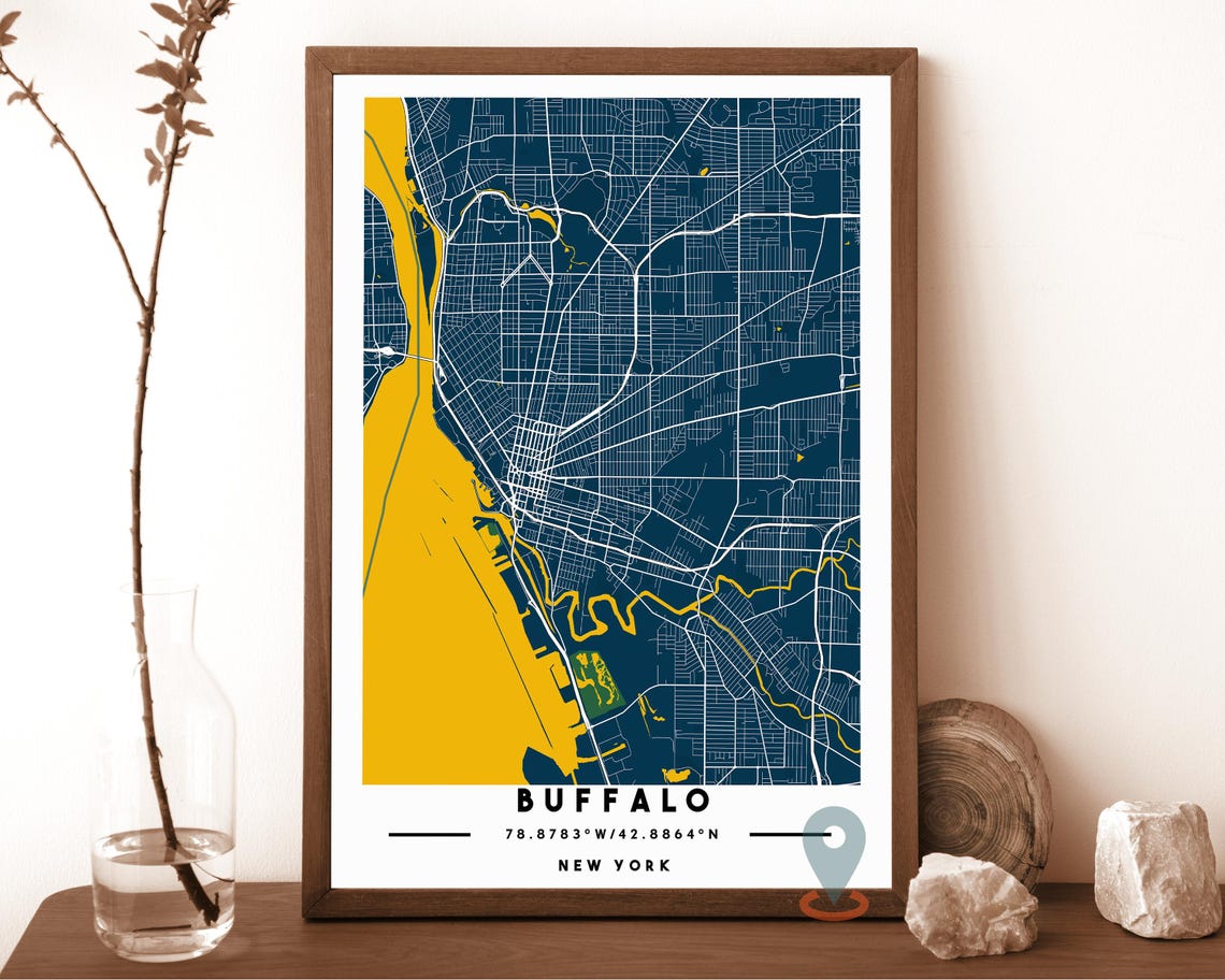 Buffalo New York City Street Map Navy Cream Poster Wall Decor - Image 6
