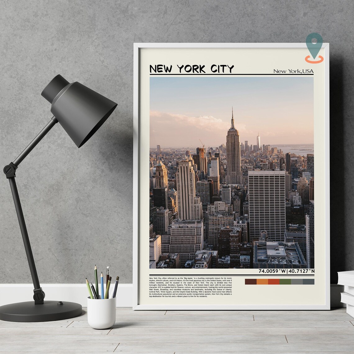 New York City Manhattan Skyline Empire State Dusk View Poster - Image 3