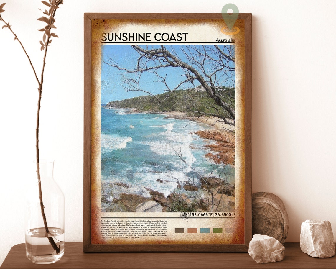 Sunshine Coast Australia Turquoise Waves Rocky Cove Travel Poster - Image 6