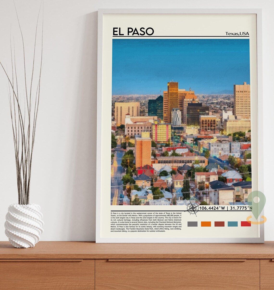 El Paso Texas Downtown Skyline Cityscape Painting Travel Poster - Image 3