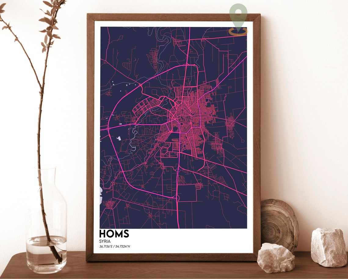 Homs Syria Midnight Navy Street Map Minimalist City Art Poster - Image 2