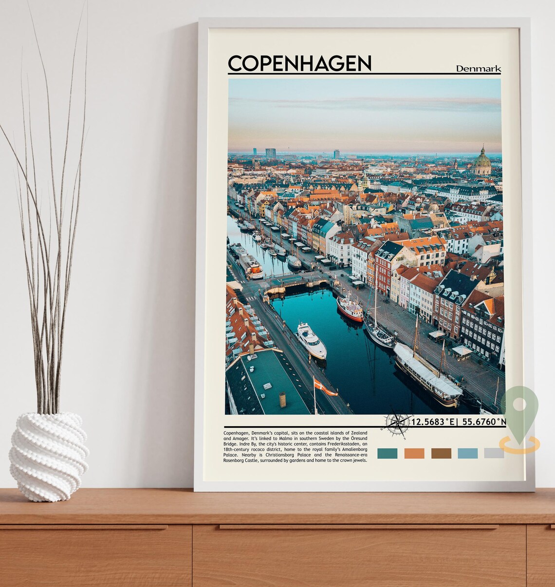 Copenhagen Denmark Nyhavn Harbor Aerial City View Europe Travel Poster - Image 3