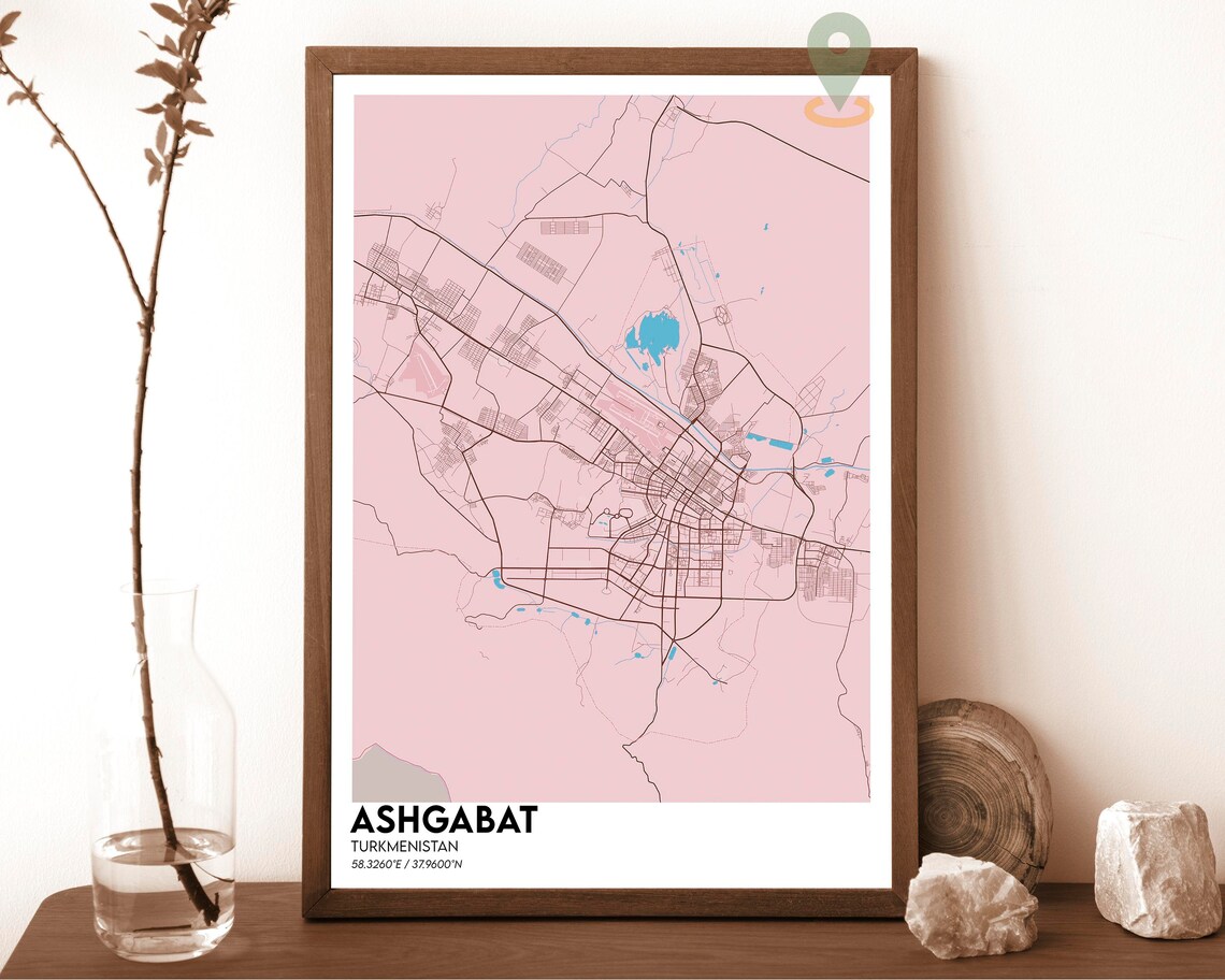 Ashgabat Turkmenistan Modern Dark Navy City Street Map Poster - Image 3