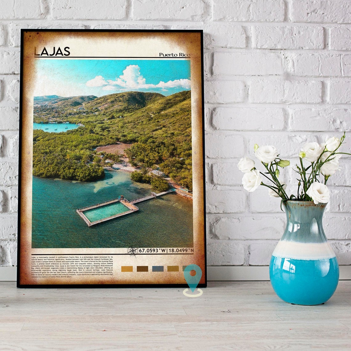 Lajas Puerto Rico Turquoise Bay Aerial Lagoon Sunset Travel Poster - Image 4
