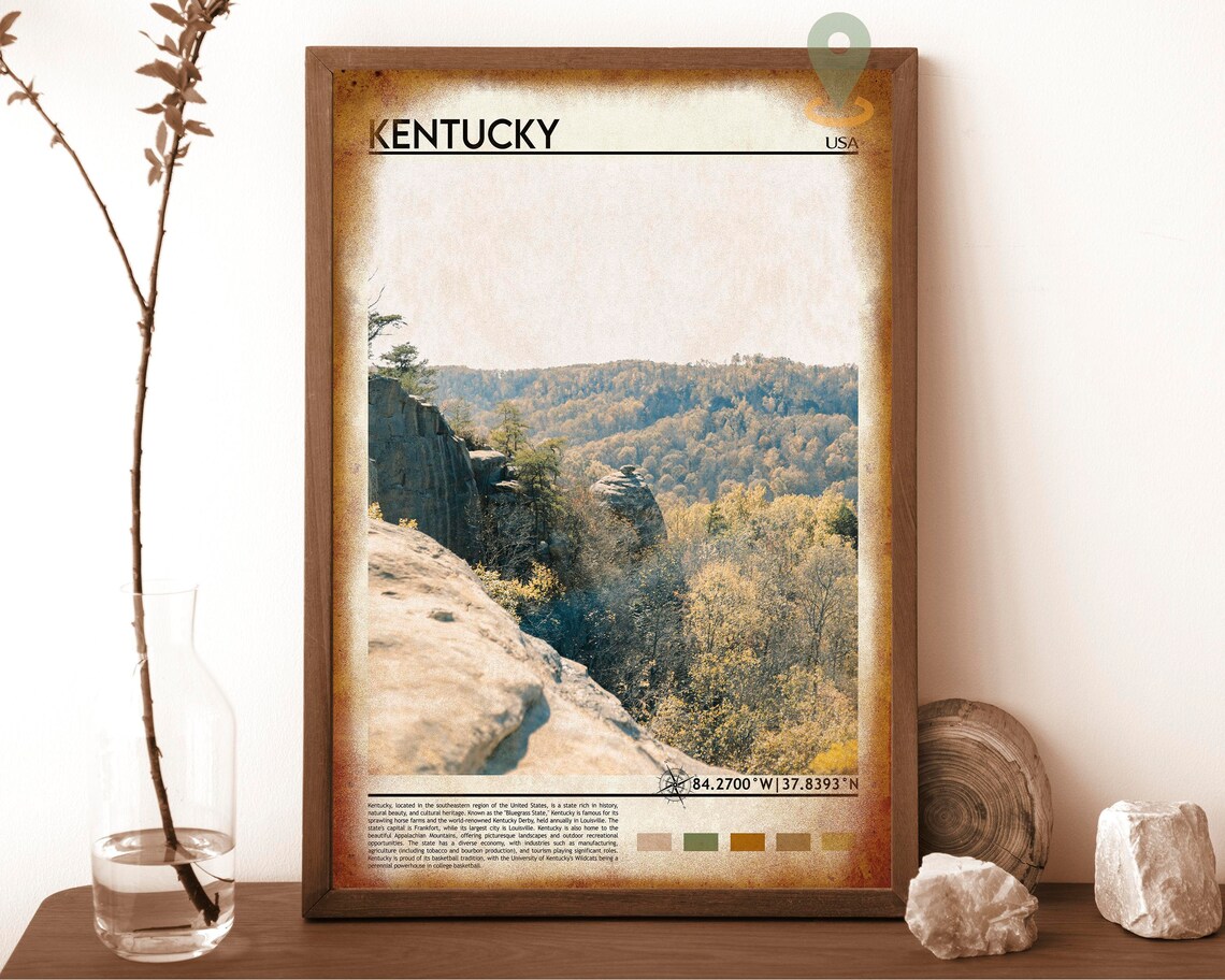 Kentucky USA Scenic Autumn Forest Cliff Overlook Photo Art Poster - Image 6