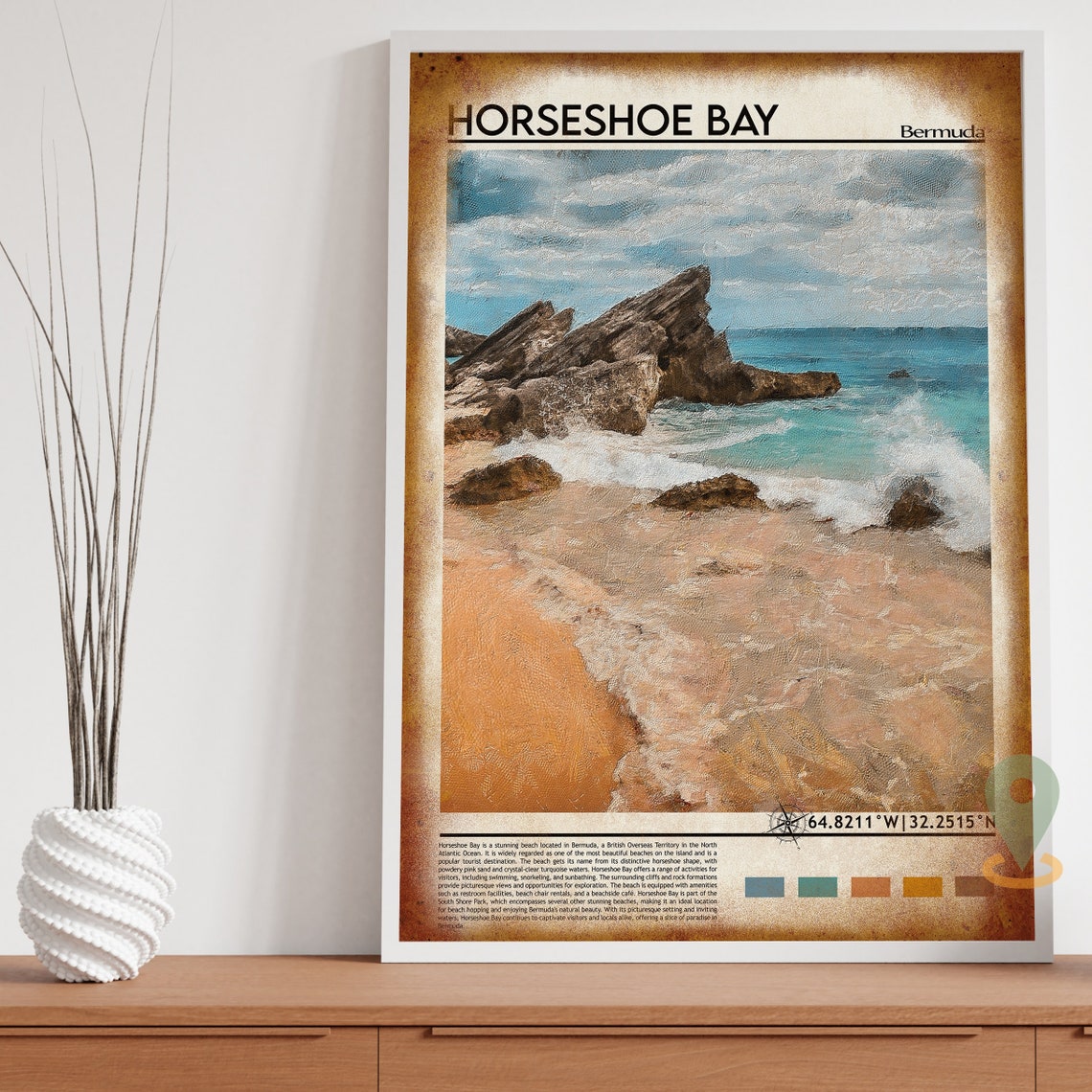 Horseshoe Bay Bermuda Pink Sands Waves Rocks Seascape Poster - Image 4