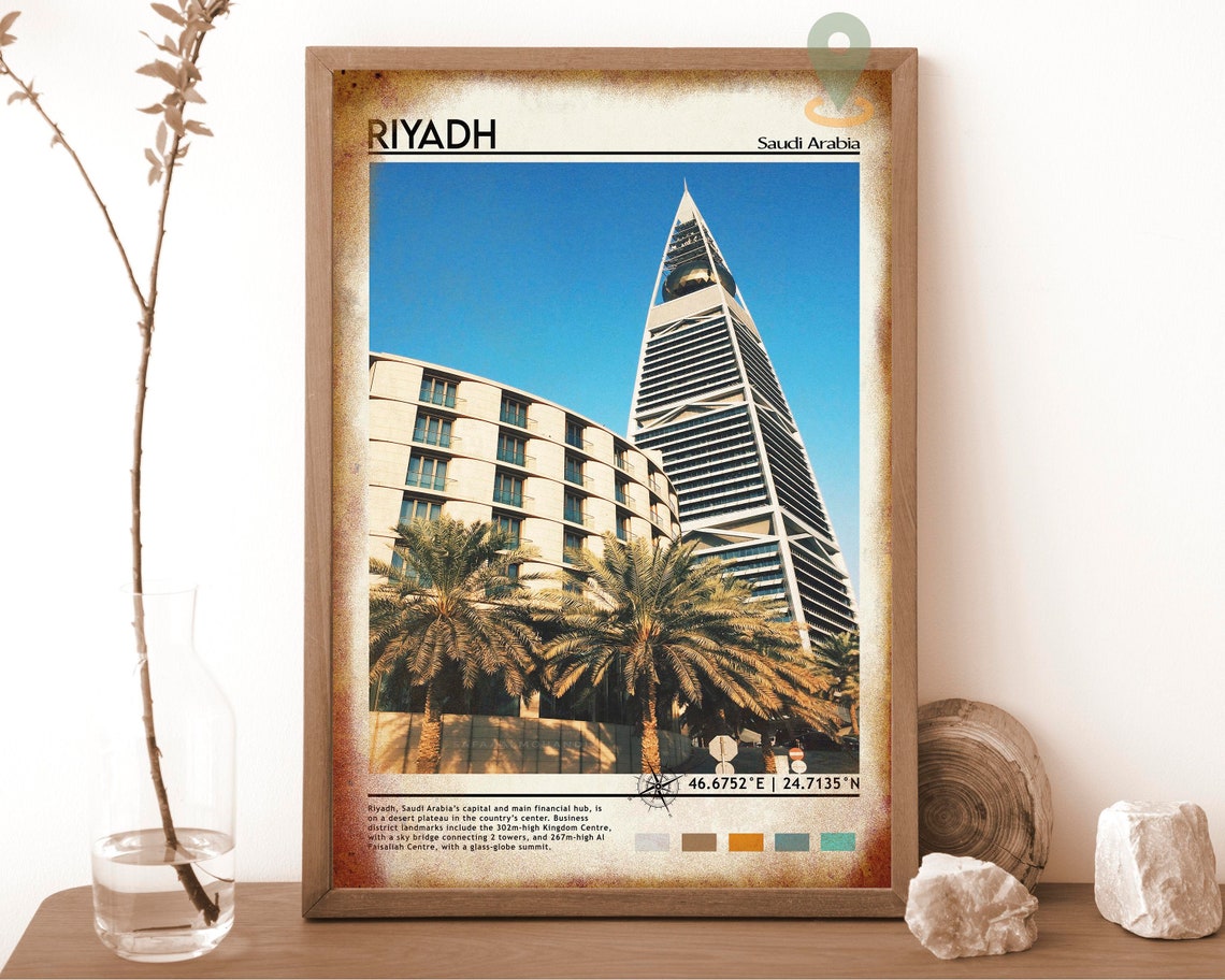 Riyadh Saudi Arabia Al Faisaliah Tower Palms Skyline Travel Poster - Image 6