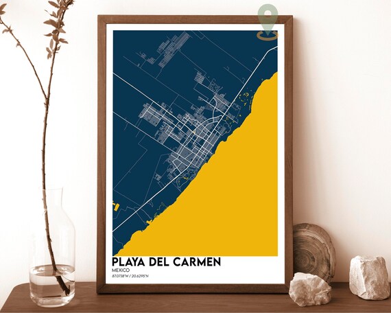 Playa Del Carmen Mexico Navy Gold Bold Minimal Street Map Poster