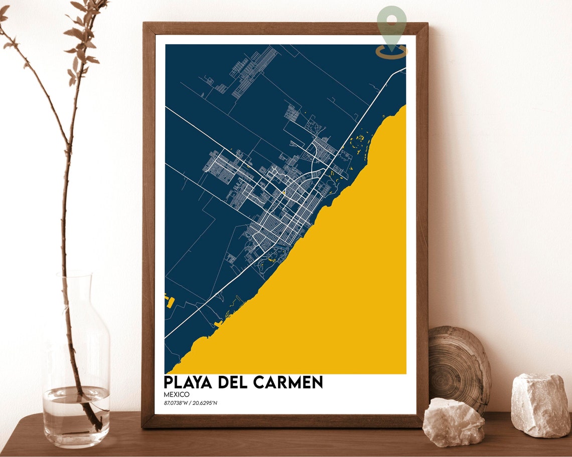 Playa Del Carmen Mexico Navy Gold Bold Minimal Street Map Poster
