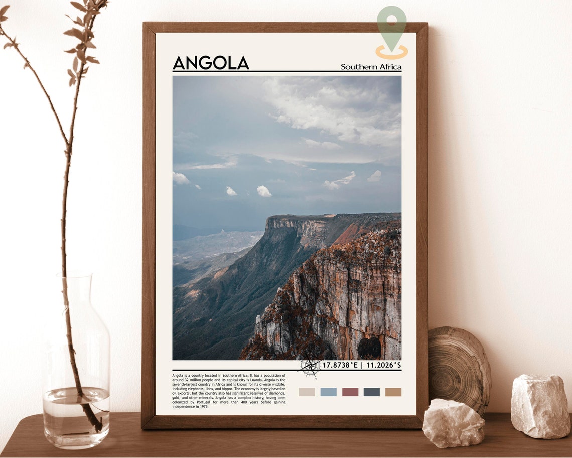 Angola Southern Africa Red Rock Cliff Landscape Travel Poster