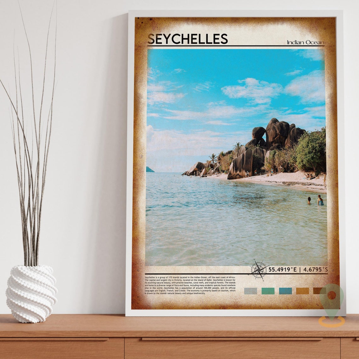 Seychelles Indian Ocean Granite Boulders Beach Scene Travel Poster - Image 3