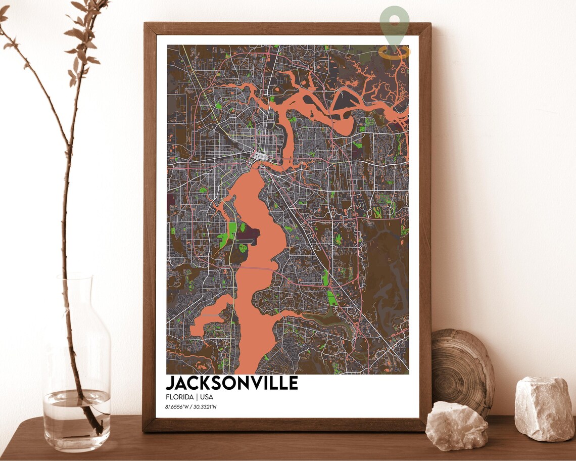 Jacksonville Florida Navy Gold Modern Minimalist City Map Wall Art - Image 2
