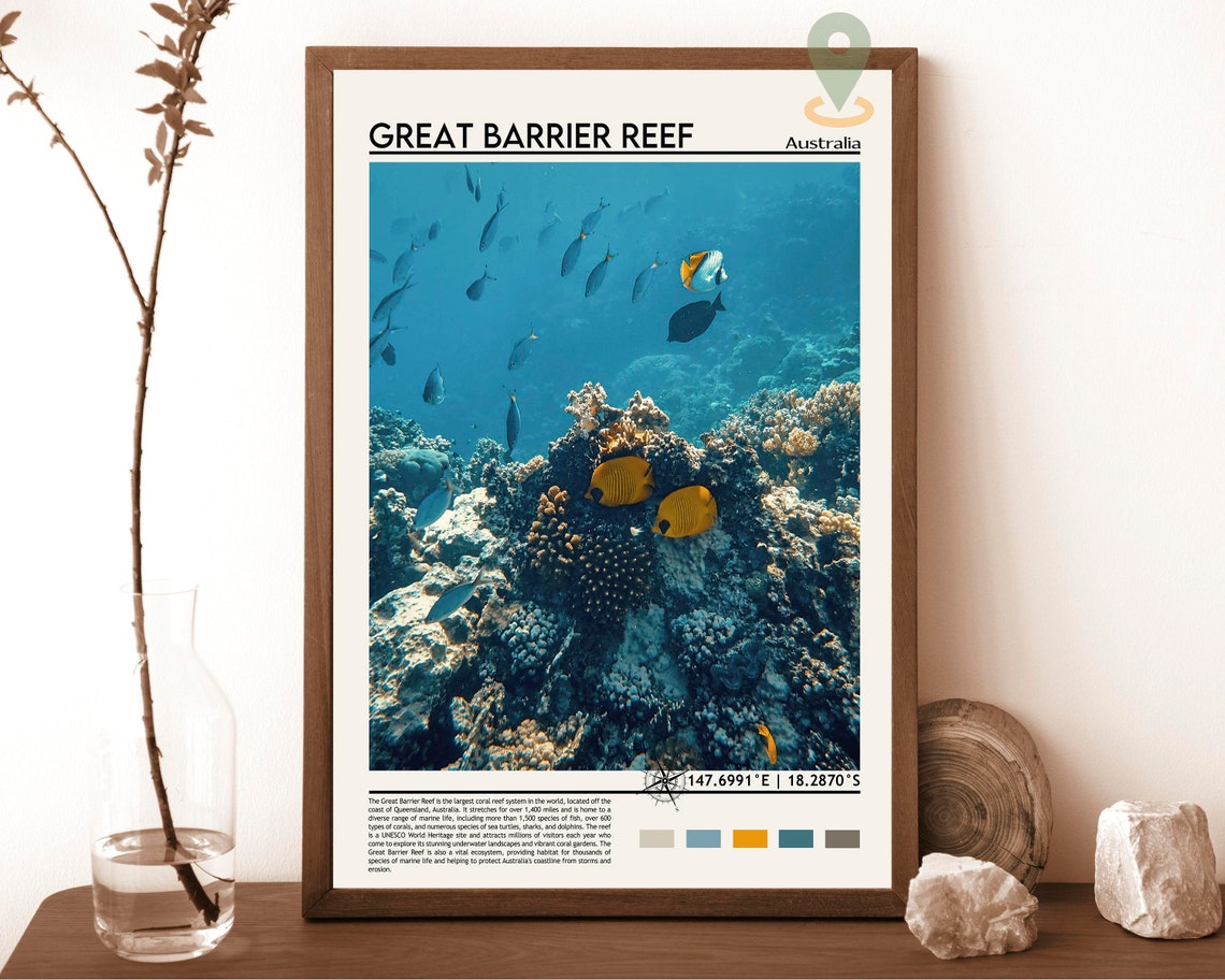 Great Barrier Reef Australia Coral Fish Underwater Ocean Life Poster