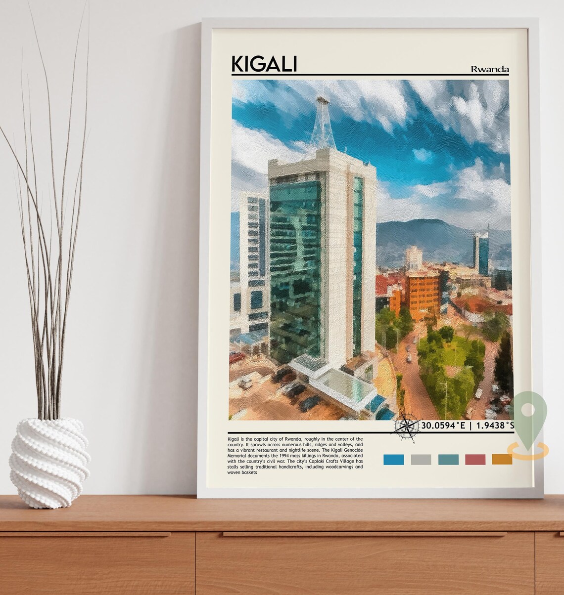 Kigali Rwanda Capital City Skyline Painted Africa City Travel Poster - Image 3