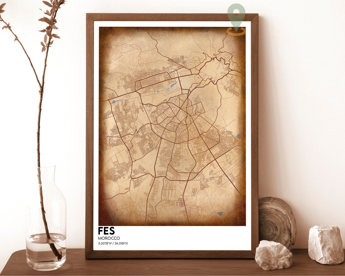 Fes Map Fes Map Print Fes Personalized Map Fes Wall Art Fes Travel Poster Fes Poster Fes Photo Fes Poster Print Fes Morocco Art