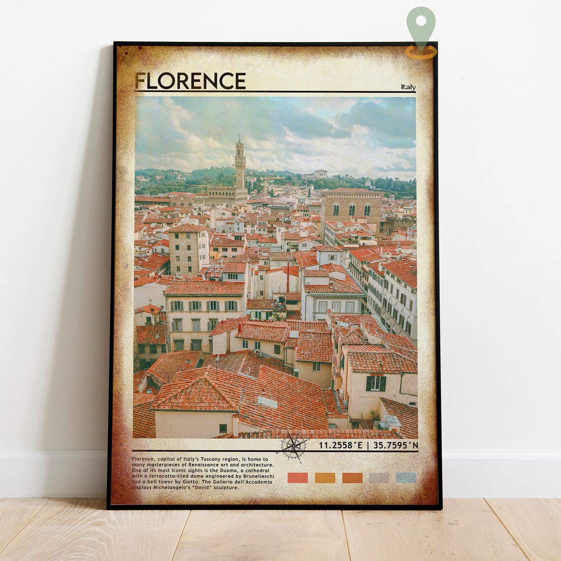 Florence Italy Red Rooftops Terracotta Panorama Vintage Travel Poster - Image 3