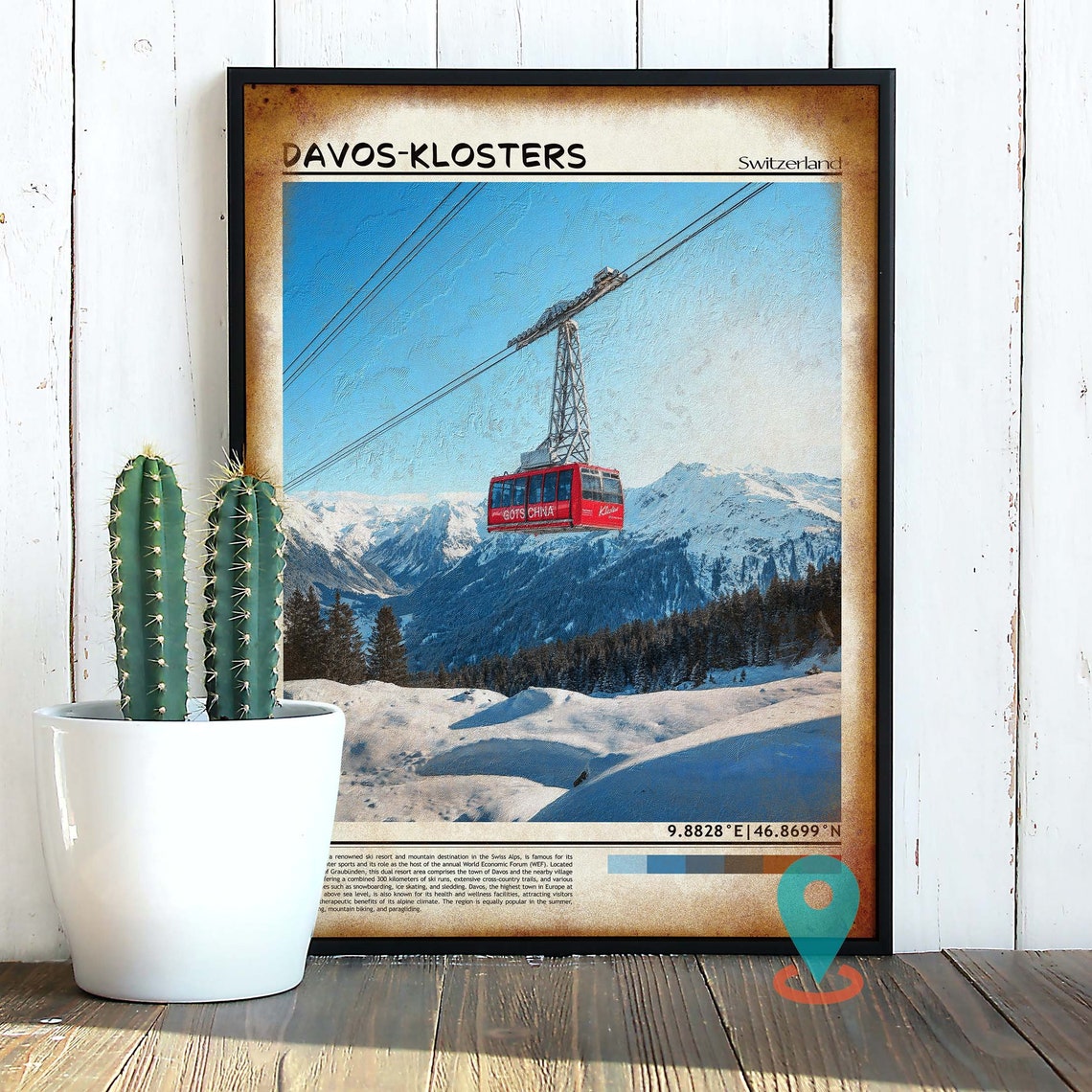 Davos Klosters Switzerland Red Gondola Alpine Snow Mountain Poster - Image 2