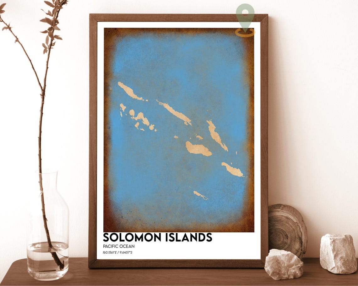 Solomon Islands Pacific Archipelago Navy on Cyan Graphic Poster - Image 6